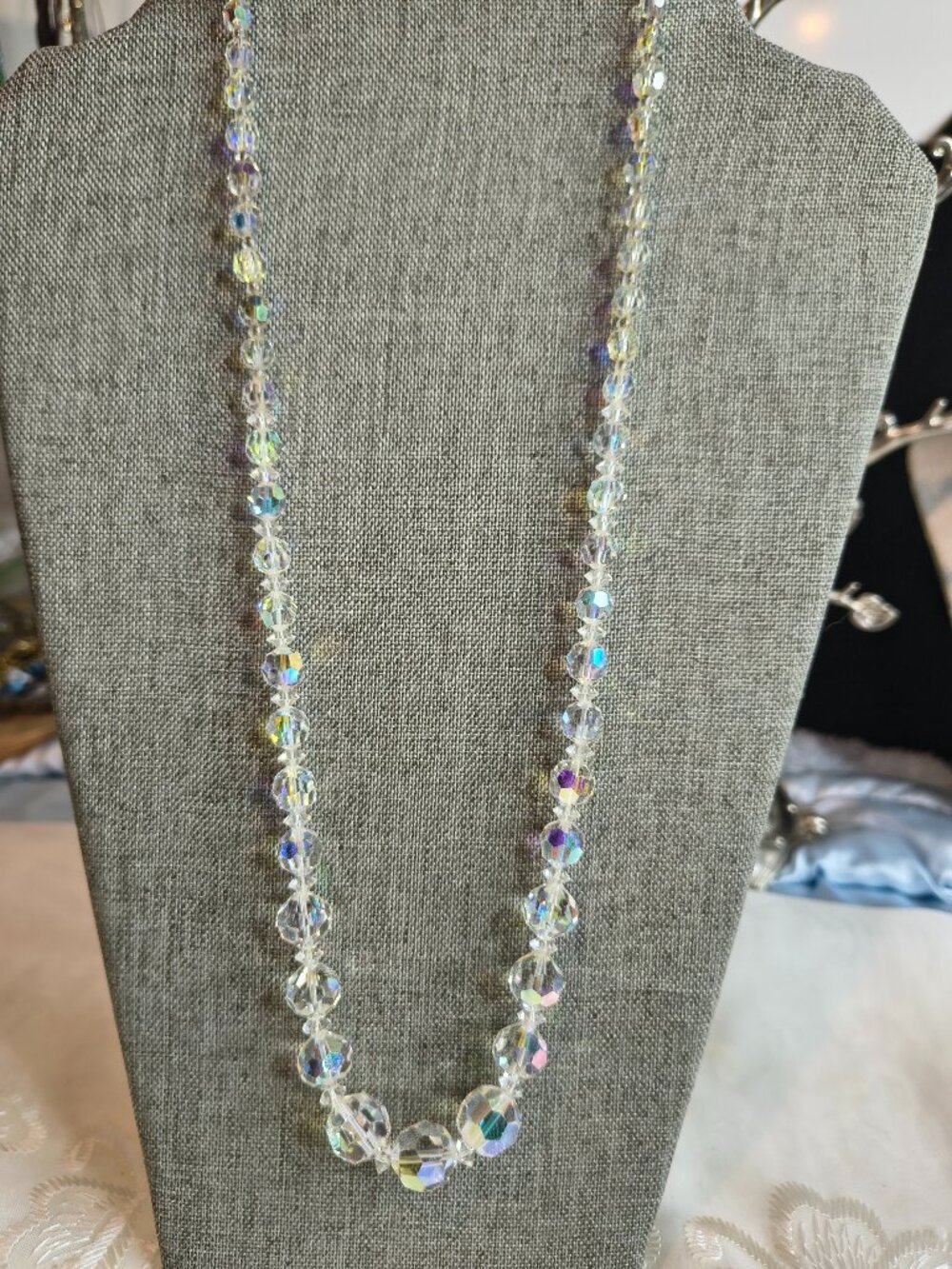 AB Coated Faceted Glass Crystal Necklace